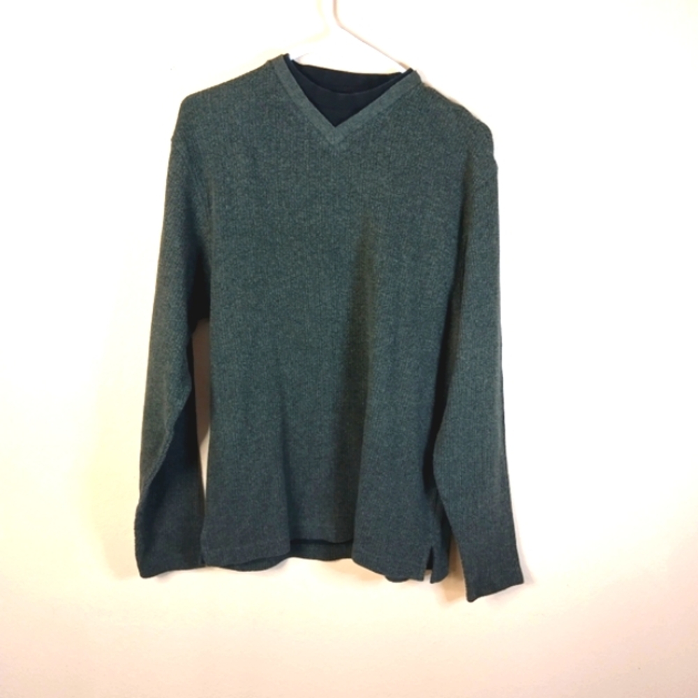 Haggar Q men's pullover sweatshirt gray ribbed stretch material Size S